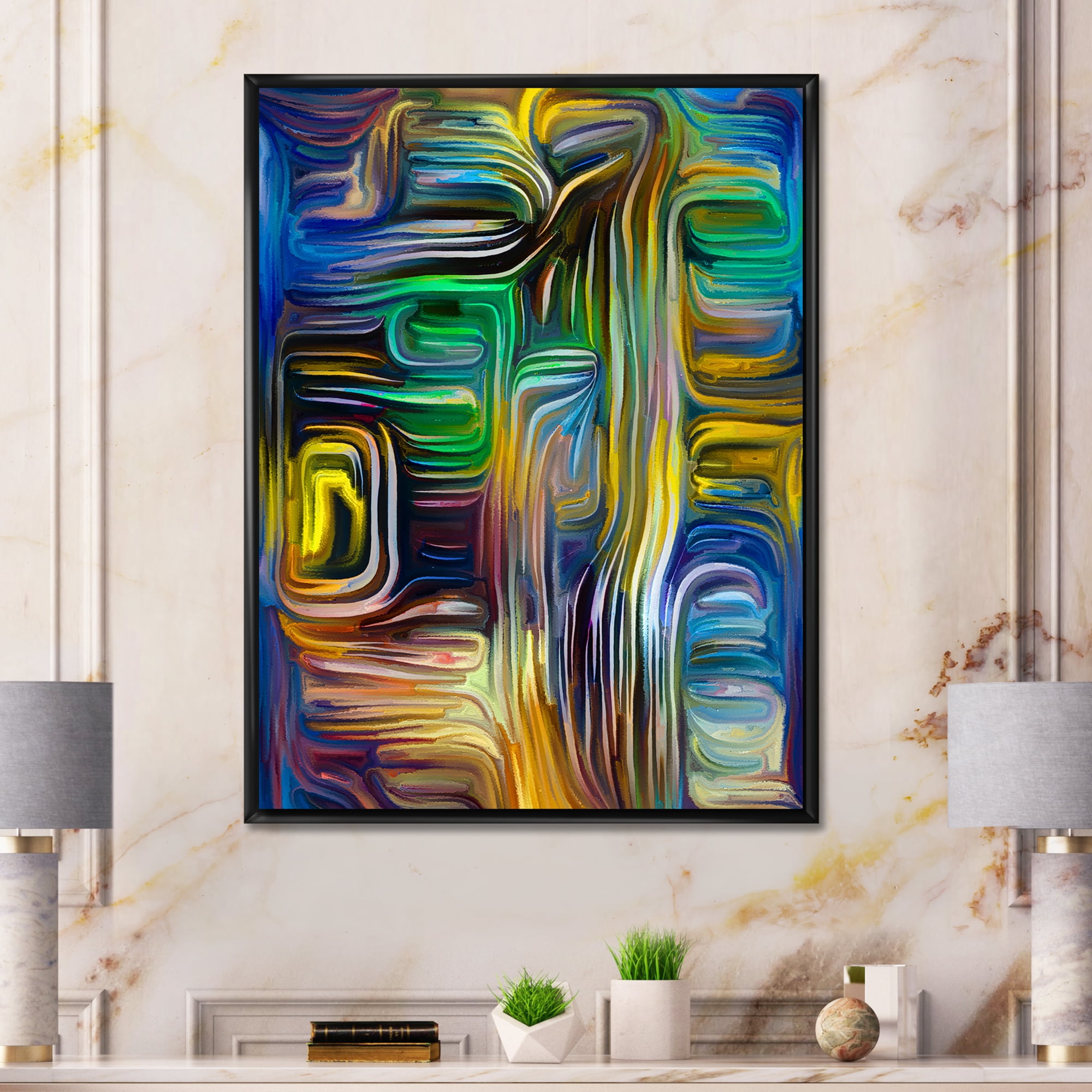 Designart 'Colour Spiral Fusion VI' Modern Framed Canvas Wall Art Print