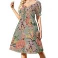 thumbnail image 1 of Vestido Vintage de verano sin mangas para mujer estampado Tropical de orquídeas y flamencos, 1 of 6
