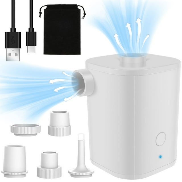Portable Air Pump with 5 Nozzles 2500mAh USB Rechargeable Electric Mini Air Pump 30000rpm Wireless Mini Inflator Air Pump Tiny Portable Pump with Overheat Protection
