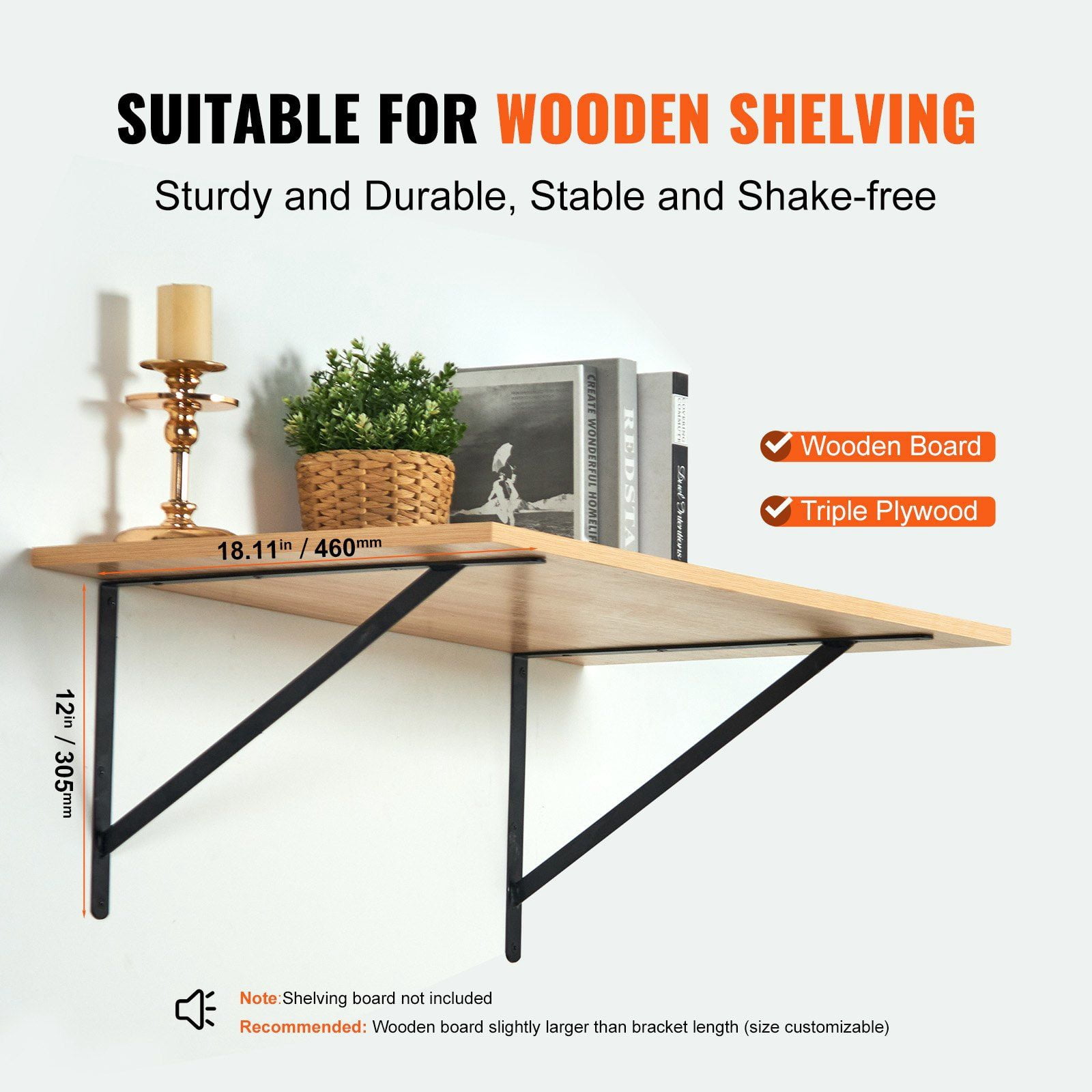Heavy Duty 18x12 Inch Floating Shelf Brackets 12 Pcs Matte Black Steel 3mm Thick 160 lbs Load Capacity