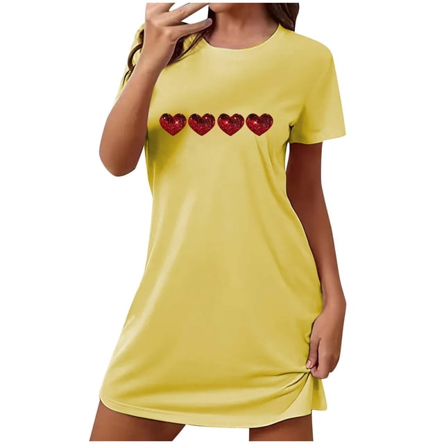 Jgppe Chemise de Nuit Mignonne pour Femmes Légère à Manches Courtes Col Rond