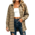 thumbnail image 2 of ClodeEU Women's Plaid Button Down Long Sleeve Shirt Jacket,Casual Loose Shirt Coffee,Women's Plus XL, 2 of 6