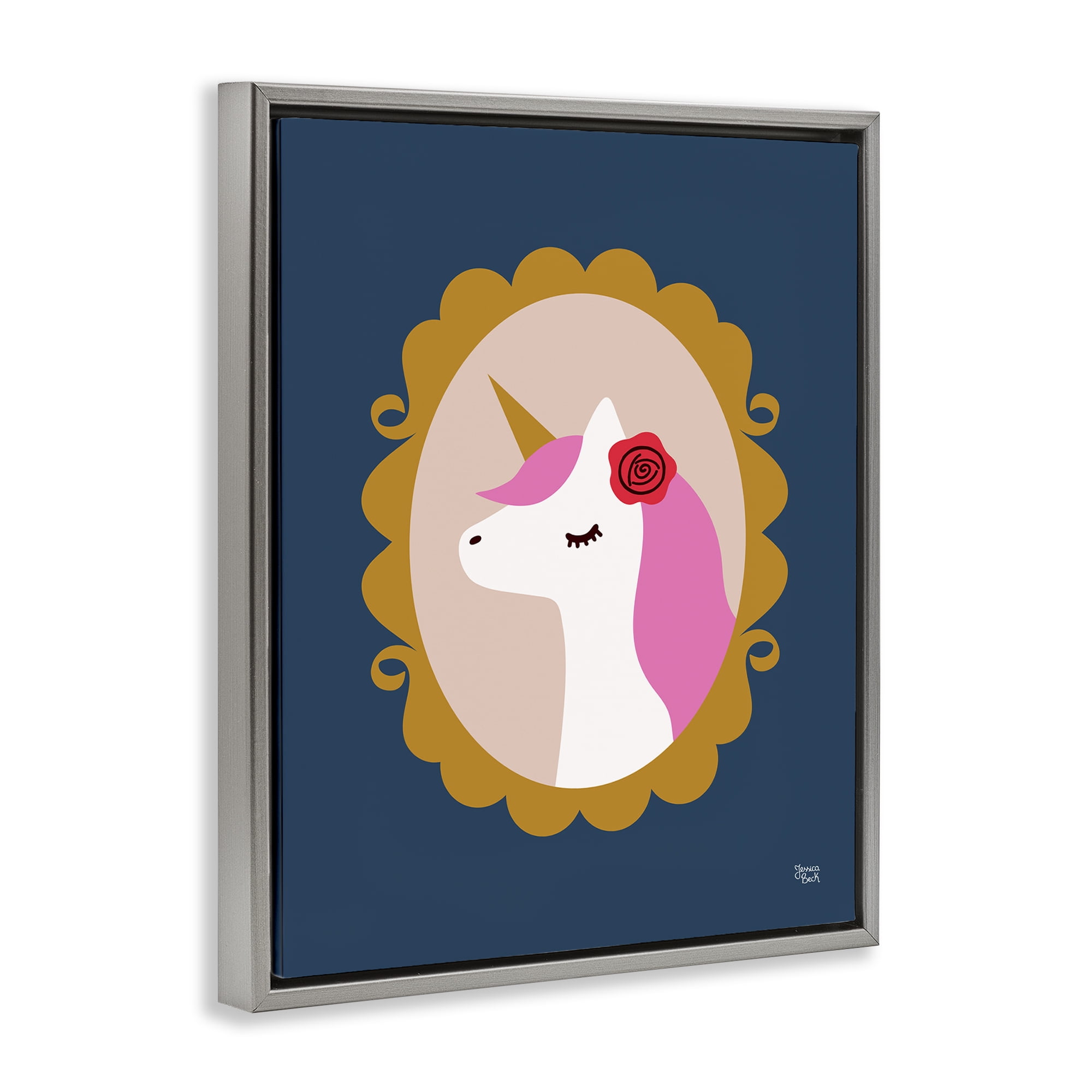 Stupell Industries Chic Unicorn Portrait Fantasy & Sci-Fi Painting Gray Floater Framed Canvas Art Print Wall Art, 17 x 21