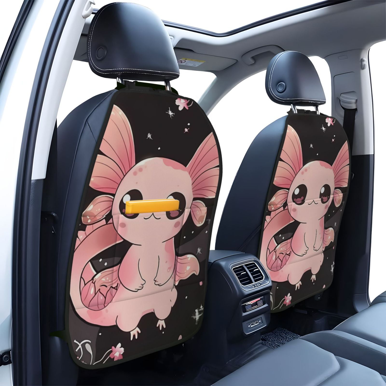 Xecao Cute Axolotl Sakura Blossoms B Pattern Car Seat Back Protector 2 Pack Large Capacity Pocket, Kick Mats Back Seat Protector