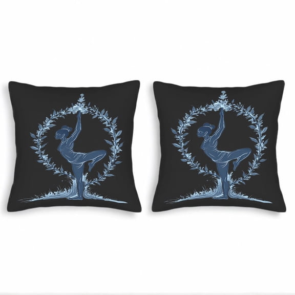 Set of 2 18x18in Throw Pillow Covers - Elegant Ballet Pose Design with Floral Wreath Perfect for Couch Bed or Car Decor