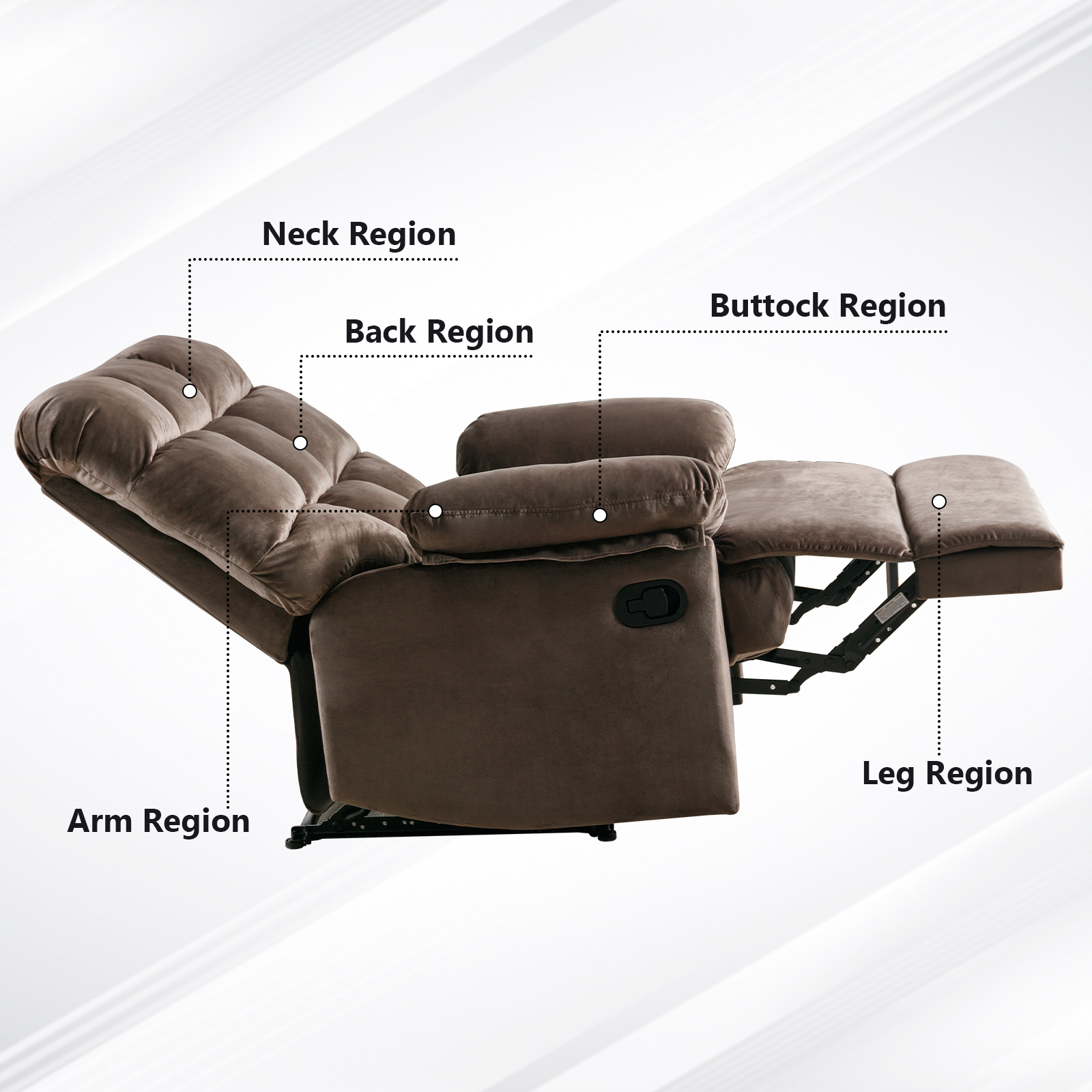 Bonzy Home Classic Manual Recliner with Soft Fabric Reclining Chair Sofa for Living Room Bedoom, Brown