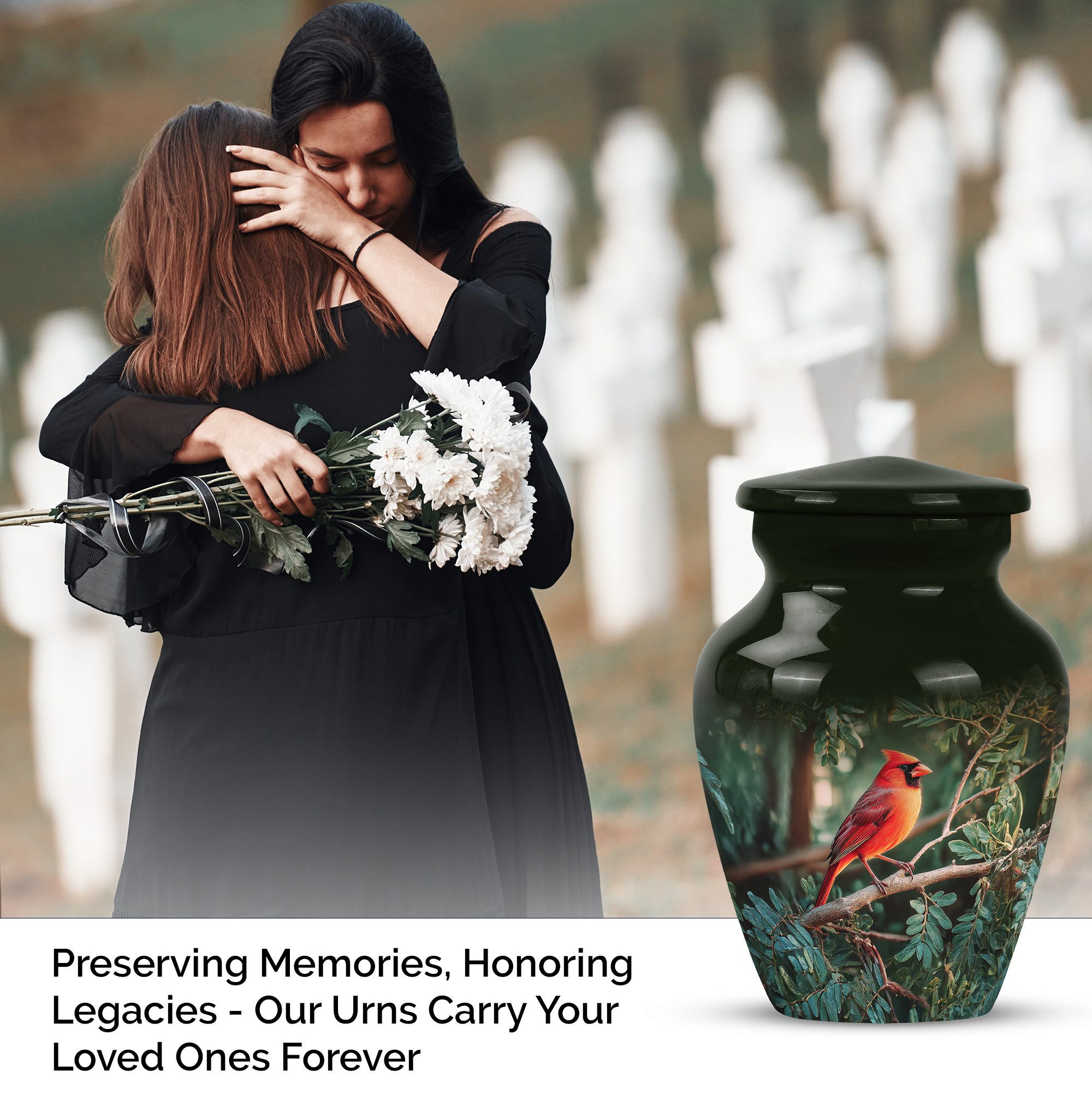 Cardinal Bird Cremation Urn For Mom And Dad - Tree Memorial Urn For Adult - Sunset Funeral Urns For Adult Male - Keepsake Urns For Ashes Set Of 4 And 1 Large (10&3) Inch Combo