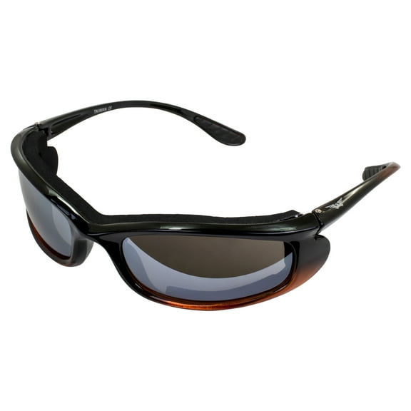 Global Vision Shadow Foam-Padded Motorcycle Sunglasses For Men & Women Shatterproof Polycarbonate Flash Mirror Lens w/ Two-Tone Black and Orange Frame