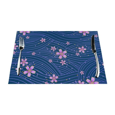 

ZNDUO Placemats 6 PCS Heat Resistant Stain Resistant Woven PVC Insulation Placemats Durable Washable Elegant Table Mats for Dining-Blue Flower 18 x12