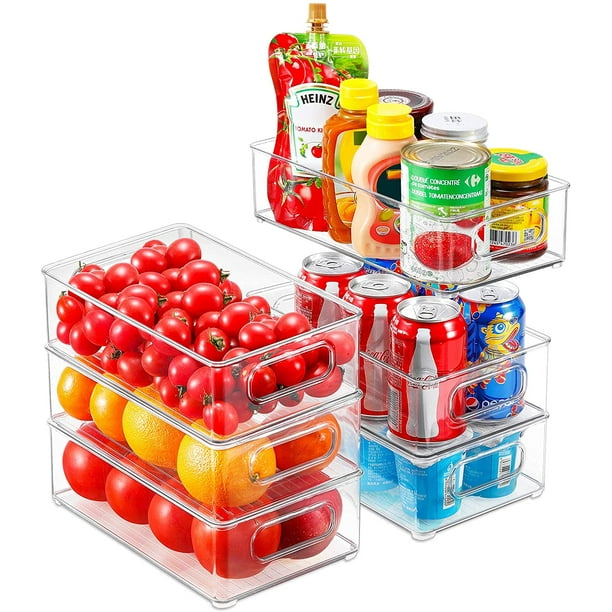 Set Of 6 Clear Stackable Refrigerator Organizer Bins, 10×6×3 Inch, Plastic  Fridge Freezer Organizers And Storage Clear With Handles For Food, Drinks,  Fruits, Cans, Vegetables, Cheese (BPA Free) 