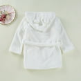 thumbnail image 4 of LLYWEY Boys Fleece Robe, Hooded Toddler Soft Fuzzy Bathrobe for Kids Newborn Long Sleeve Knee Length Bath Robes with Belt Side Pocket Sleepwear White 1T, 4 of 5