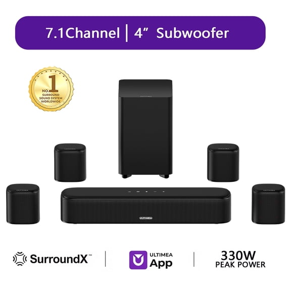ULTIMEA 7.1ch Virtual Surround Sound Bar, Soundbar for Smart TV with Subwoofer, OPT/AUX/BT, Aura A40