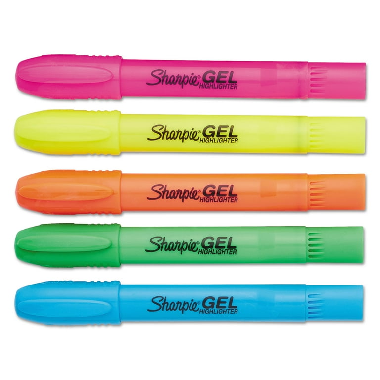 Gel Highlighters, Assorted Ink Colors, Bullet Tip, Assorted Barrel Colors, 5/Set Gel Highlighters, Assorted Ink Colors, Bullet Tip, Assorted Barrel Colors, 5/Set