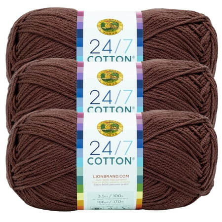 UPC: 0842093129264 | Lion Brand Yarn 24-7 Cotton Coffee Beans Medium Mercerized Cotton Brown Yarn 3 Pack