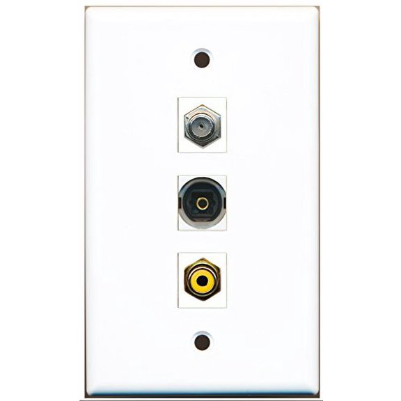 RiteAV - 1 Port RCA Yellow and 1 Port Coax Cable TV- F-Type and 1 Port Toslink Wall Plate