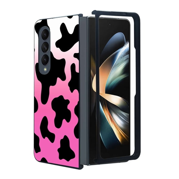 ANJ  Protective Snap-On Design Printed Case Compatible with Samsung Galaxy Z Fold 4 - Pink Gradient Cow Print