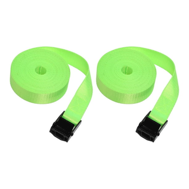 2 correas de amarre con hebilla de leva ajustable, correas de amarre portátiles verde fluorescente