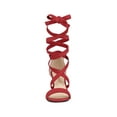 thumbnail image 2 of BLISSFUL STEP Women's Sandals Solid Color Mid Block Heels Lace up Sandals Red 8, 2 of 8