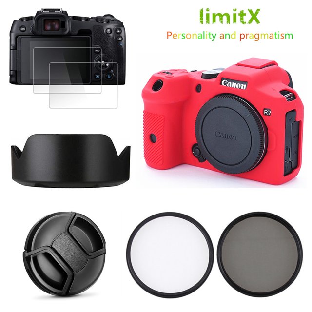 Kit Bundle Étui en Silicone pour Appareil Photo, Protecteur d'Écran, Filtre UV CPL, Capuchon d'Objectif pour Canon EOS R7 RF-S 18-150mm STM