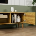 thumbnail image 4 of Paproos TV Stand for 70 inch TV, Mid Century TV Cabinet with 3 Doors, TV Console Table with Storage Cabinets, Media Console Table Entertainment Center with Open Shelve for Living Room, Office, Oak, 4 of 7