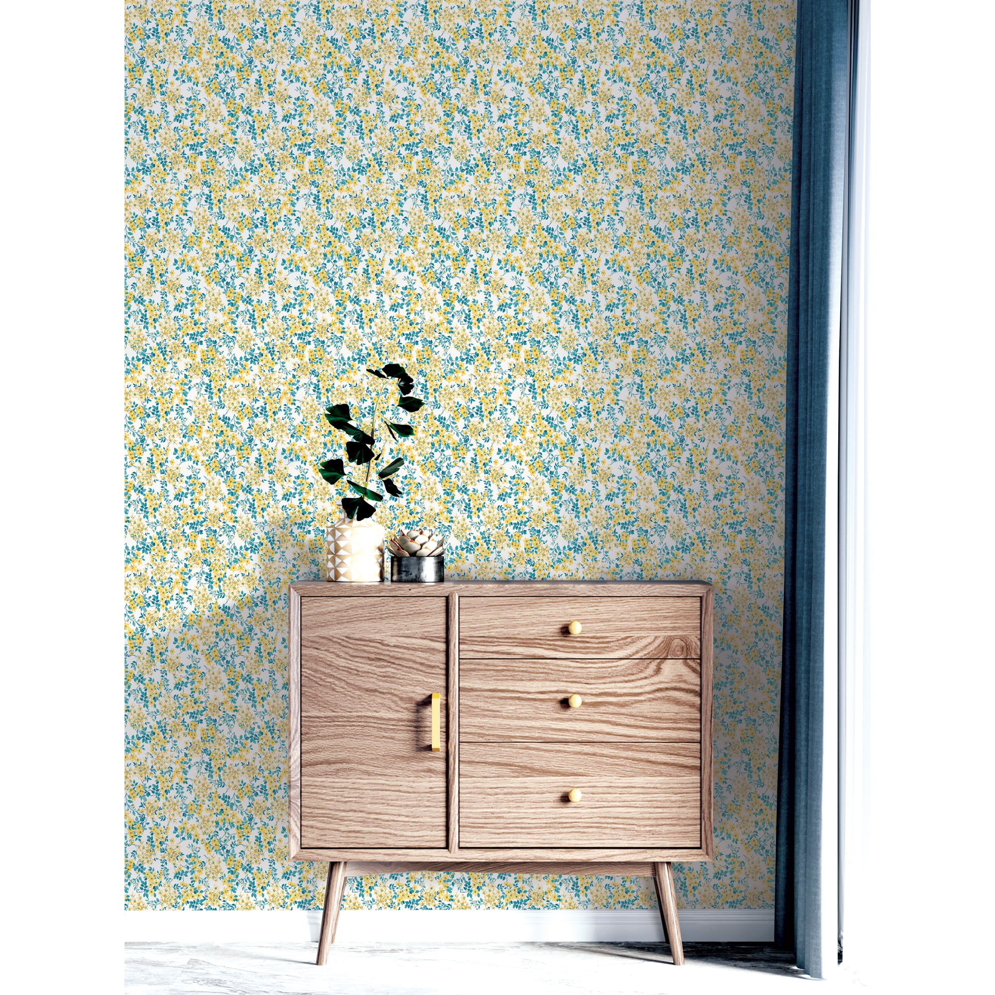 The Pioneer Woman Pretty Poseys in Yellow Floral Peel and Stick Wallpaper, 20.5" x 18'