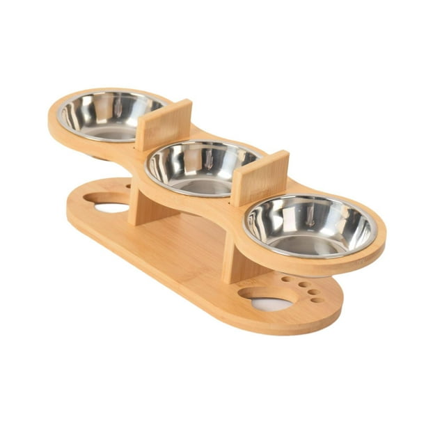 Comederos elevados para gatos ergonómicos, inclinados y fáciles de limpiar con rejilla de madera Acero inoxidable