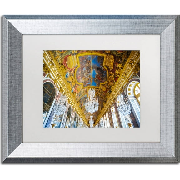 Trademark Fine Art "Versailles Hall Of Windows" Canvas Art by Yale Gurney, White Matte, Silver Frame