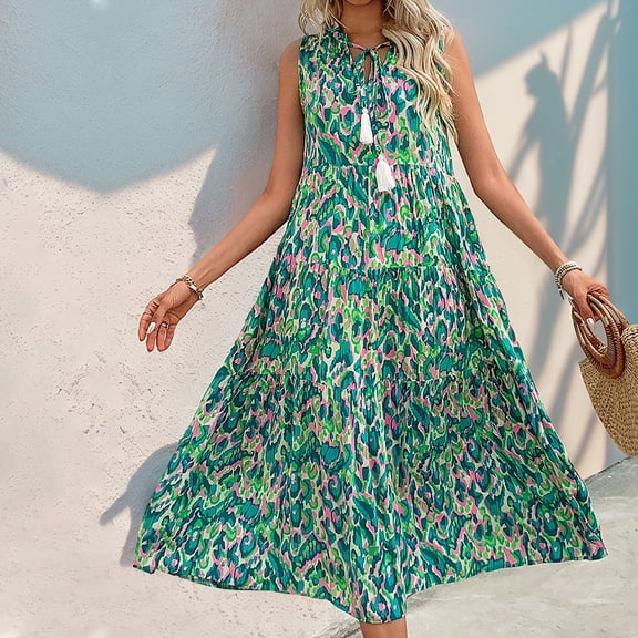 Women's sleeveless printed dress for beach vacation