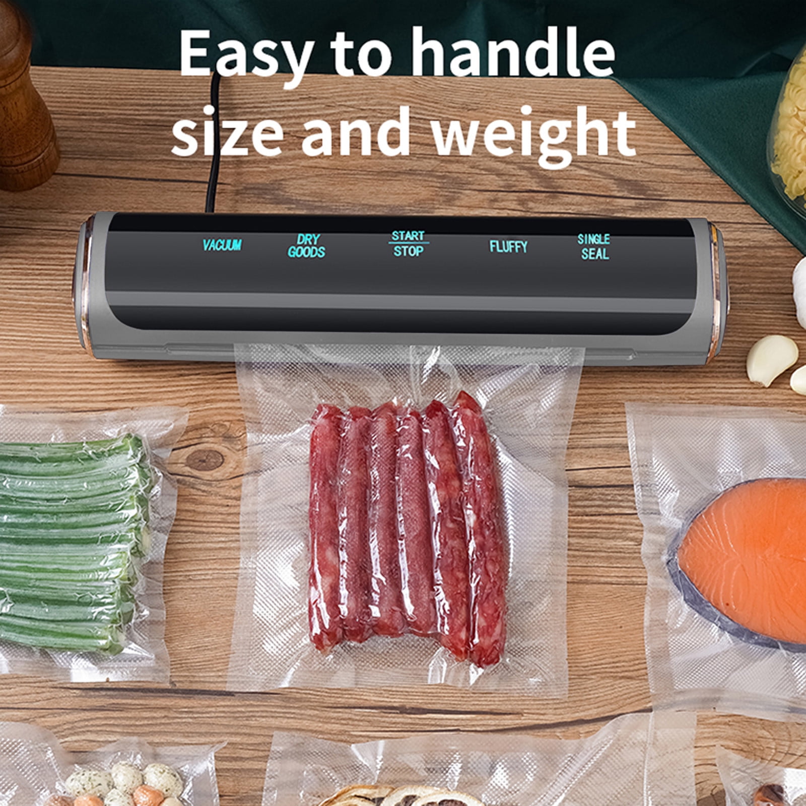 Vacuum Sealer Machine with 10 Bags, Blue, ABS Material, Dry/Moist Modes, Airtight Food Storage, Wide-Sealing, One-Click Operation, Enhanced Suction, 120W Power, 110V Rated Voltage White