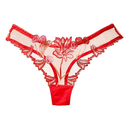 LARUYEKO Womens Transparent Embroidery Sexy Panties Sexy Feminine Lace Thong Women s Cotton Underwear High Waisted Ladies Full Coverage Panties High-Cut Stretch Cool Underwear