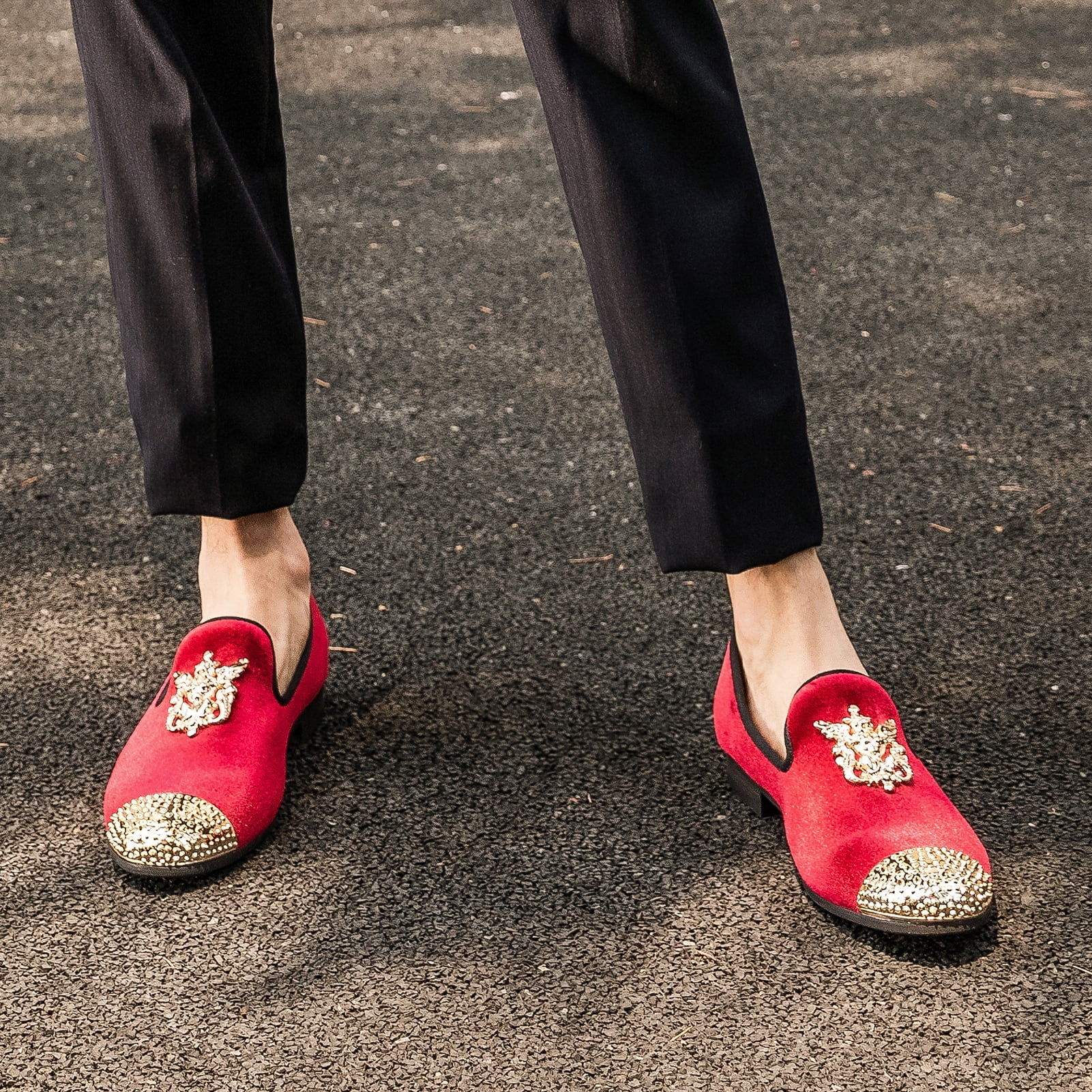 Mens Velvet Suede Loafer Slip on Dress Shoe- Prom- Weddings Red Wide 14 by Tuxedos Online