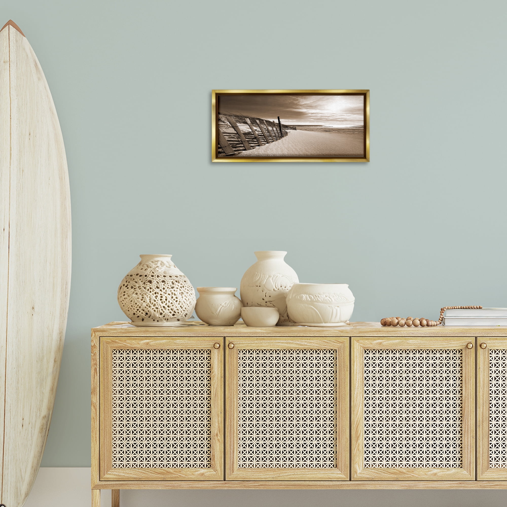 Stupell Industries Serene Sands View Landscape Photography Gold Floater Framed Canvas Art Print Wall Art, 25 x 11