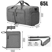 XUEYU 24 Large Travel Duffle Bag for Men, 65L Foldable Travel Duffel Bag with Shoes Compartment, Overnight Bag for Men Women Waterproof, Travel Bag for Traveling Camping Touring, Gray