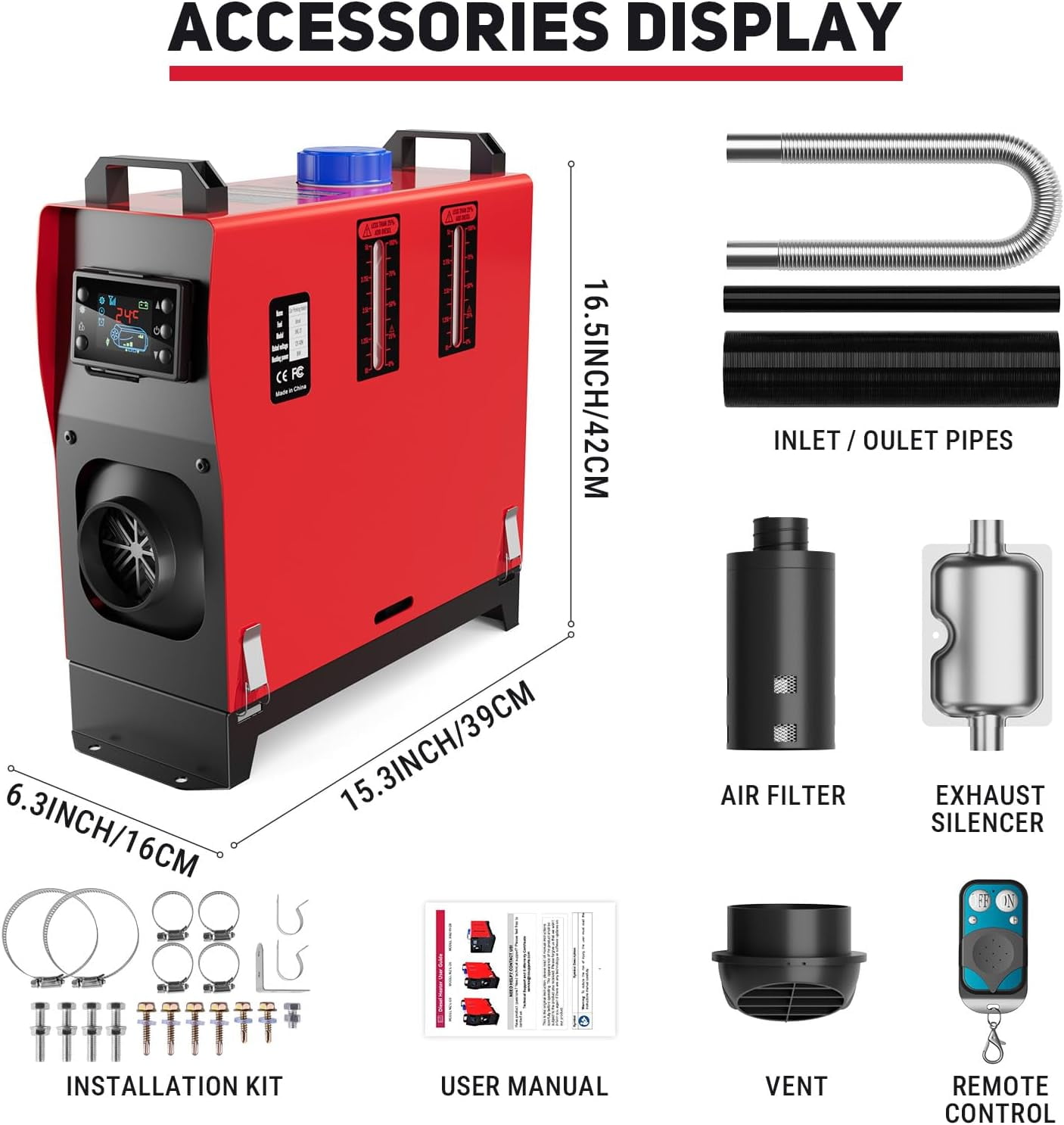 Diesel Heater 12V 8kw, All in One Portable Diesel Heater with 5L Fuel Tank, Remote Control & LCD Monitor, Fast Heating Parking Heater for Car RV Truck Tent Garage Camper