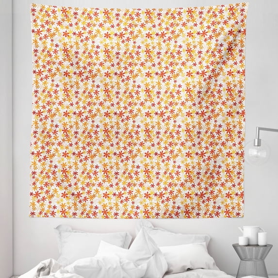 Autumn Tapestry, Little Blossoms in the Warm Colors of Fall Season Natural Garden Theme, Fabric Wall Hanging Decor for Bedroom Living Room Dorm, 5 Sizes, Rust Mustard and Orange, by Ambesonne