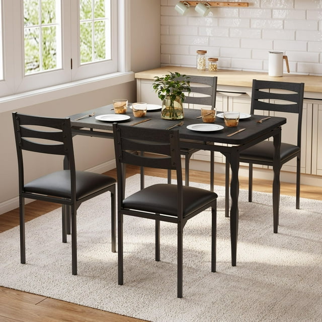 Yiwa 5-Piece Dining Set, Industrial Kitchen Table and Four Cushioned Chairs with Spiral Leg Design