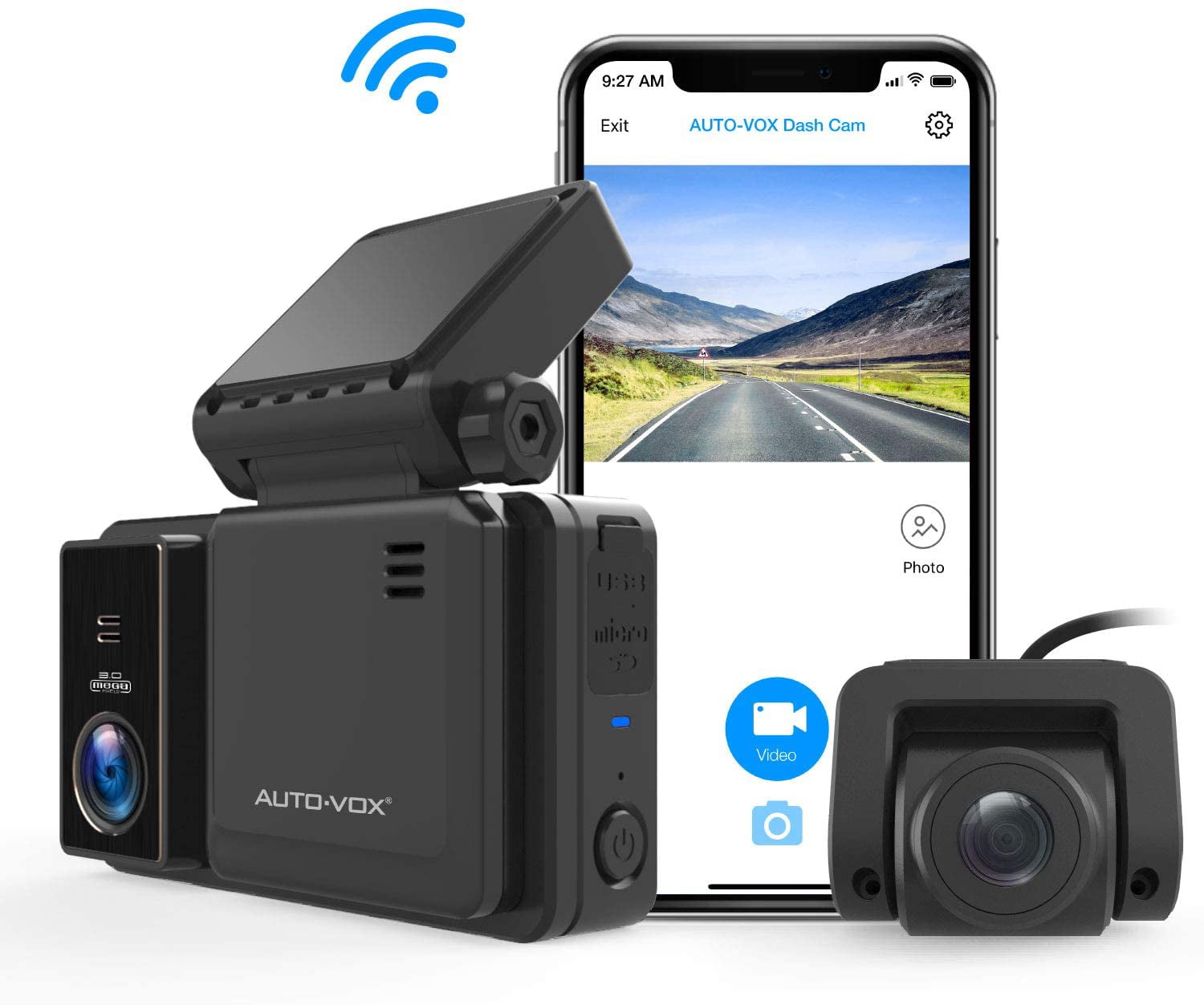 AutoVox AD2 Wifi Dash Cam For Cars, FHD 1080P Driving Recorder Front