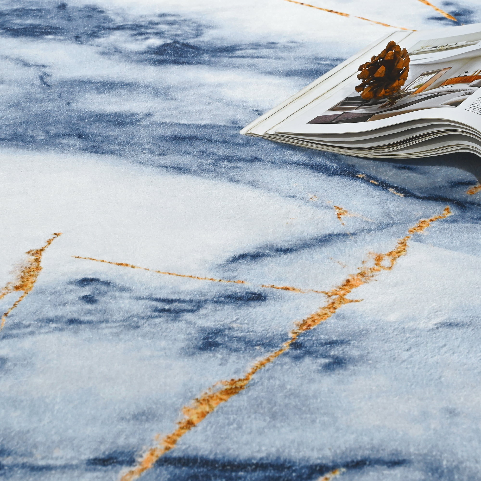 Cydiria Modern Abstract Marble Faux Wool Area Rug, 4' x 6', Blue
