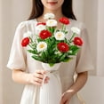 thumbnail image 6 of Cemetery Flowers for Grave Artificial Memorial Flowers for Gravesite 17.7" Red White Silk Peonies Fake Hydrangea Flowers Bouquet Faux Floral Arrangements for Outdoor Decor Kitchen Table Wedding, 6 of 7