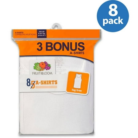 Fruit of the Loom Boys' White Tank Undershirts, 5+3 Bonus Pack
