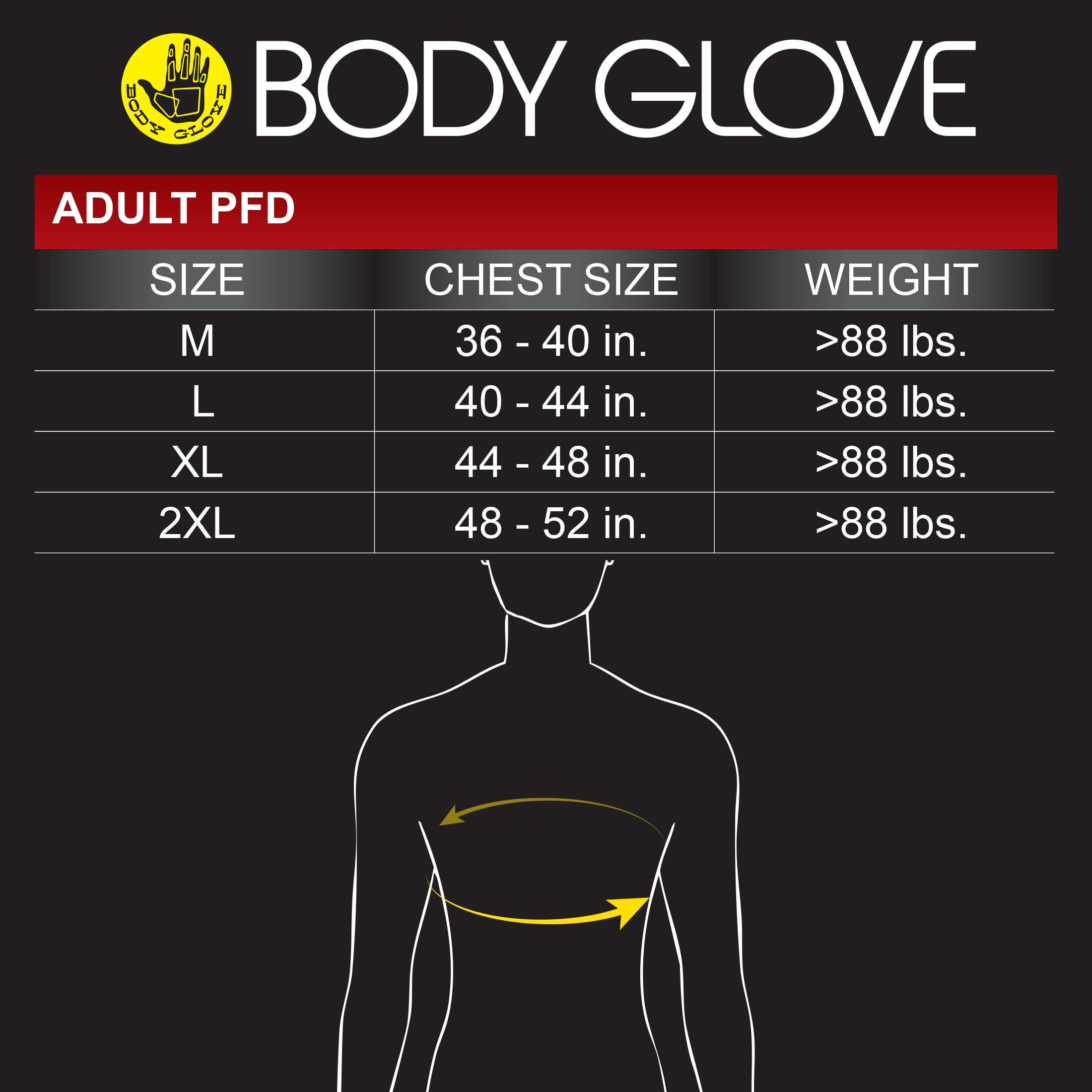 Body Glove Men's and Women's Overboard Evoprene Adult PFD Life Jacket and Vest, Size XL