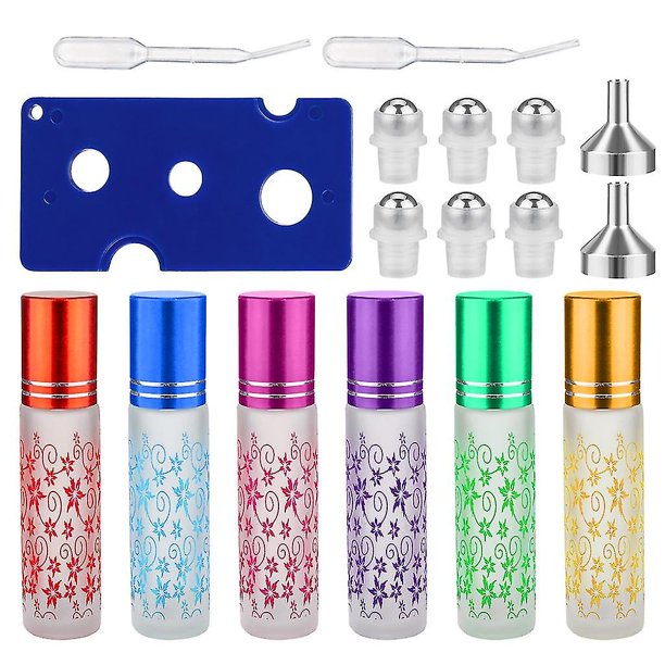 Botella de aceite esencial recargable 6pcs 10ml Botellas de vidrio roll-on con bola de rodillo