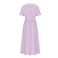 thumbnail image 3 of Uaswgudfs Women's Summer Casual Dress:Collar Short Sleeve Midi with Belted Waist & Flowy Skirt - Everyday Lightweight Comfort & Elegant Style Purple XL, 3 of 4