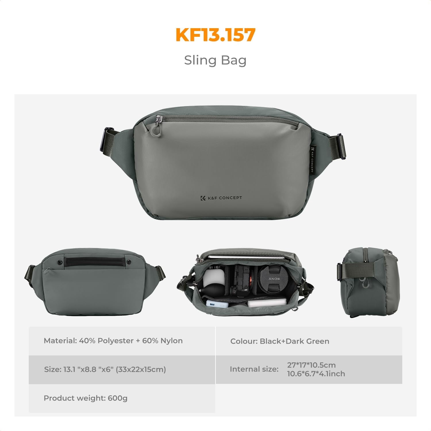 K&F CONCEPT 2 in 1 Sling Bag Everyday Shoulder Bag & Multifunction Photography Crossbody Camera DSLR Backpack Portable Bag