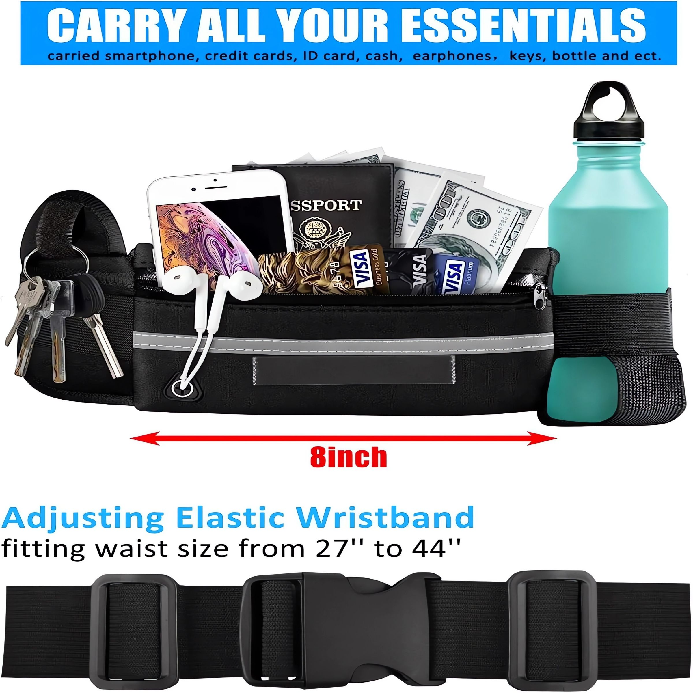 QPAZ 3-in-1 Running Lights Fanny Pack - Super Bright COB Headlamp, Wrist & Waist Light with USB Charging, Adjustable Belt for Night Running, Walking, Hiking