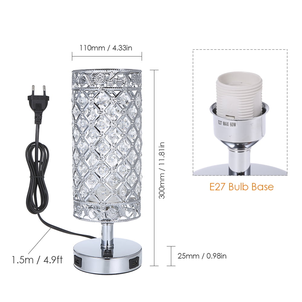 Tomshine Crystal Beside Table Lamp Decorative Desk Light With Dual Usb Charging Port Modern Nightstand Lamp For Bedroom Living Dining Room Office Walmart Canada