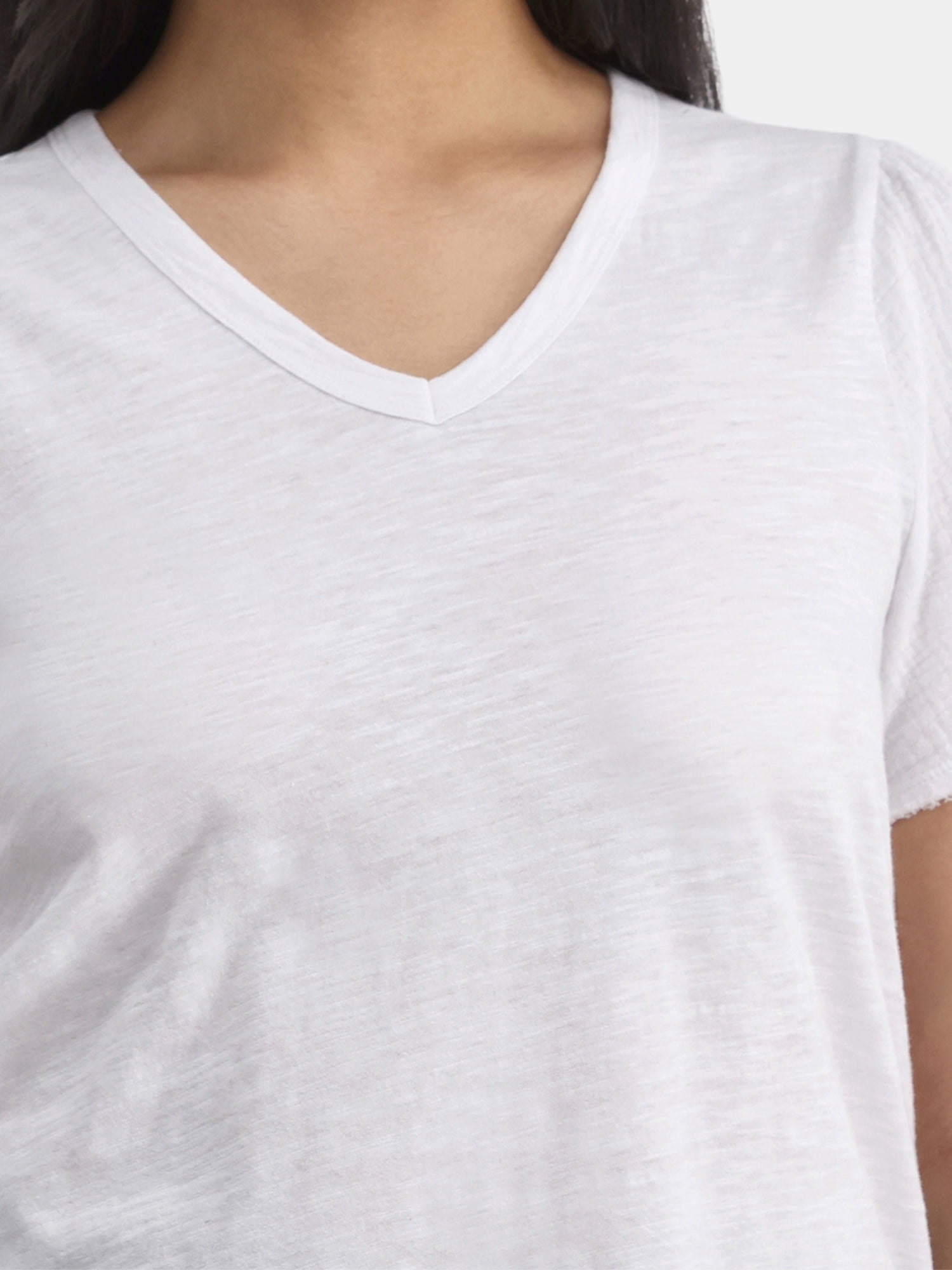 Time and Tru Women's Cotton Mixed Fabric V Neck Tee, Sizes XS-XXXL