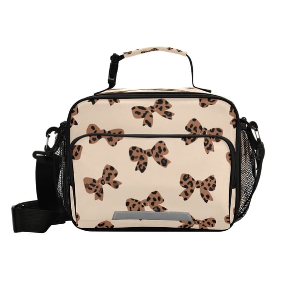 Insulated Lunch Bag 6L Leak-Proof Lunch Box with Shoulder Strap Multiple Pockets Lunch Tote Cute Brown Bow