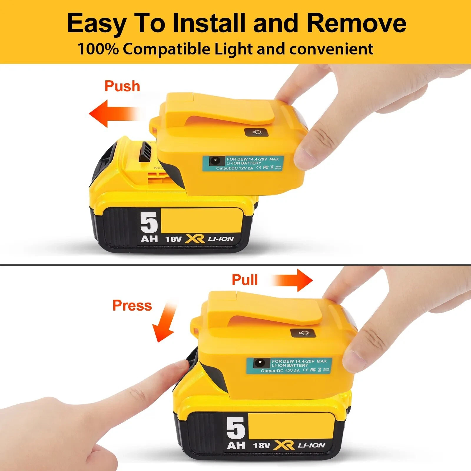 USB Power Charger Adapter Converter For Dewalt 18V 20V Type-C LED Work Light