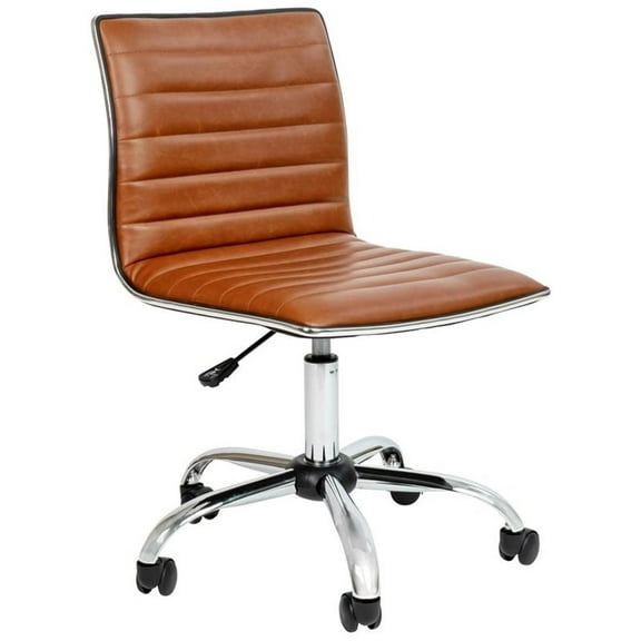 Scranton & Co Faux Leather Low Back Office Swivek Chair in Brown and Chrome